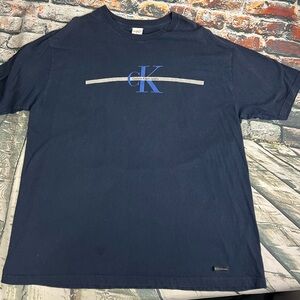 Vtg 90s Calvin Klein Jeans Spellout Logo T Shirt Made In USA Size‎ XL Blue